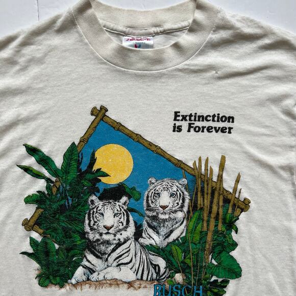 Vintage Extinction Is Forever Busch Gardens Tiger Nature T Shirt Single Stitch L - Picture 2 of 11
